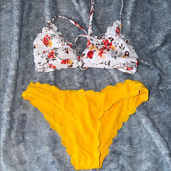 Other - Floral White & Bright Yellow Two-Piece Bikini